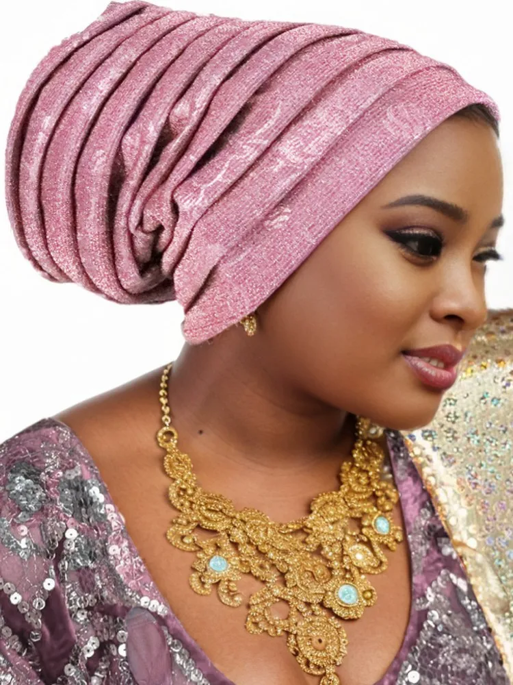 2025 mode Frauen Plissee Turban Kappe Für Frauen Auto Gele Headtie Weibliche Kopf Wraps Afrikanische Nigeria Hochzeit Party Kopfschmuck