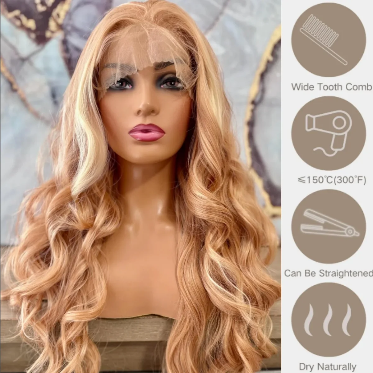 

Медовый блондин женский парик Рыжий бахрома надувной волнистый синтетический парик фронта шнурка женский высококачественное термостойкое волокно ежедневно используется