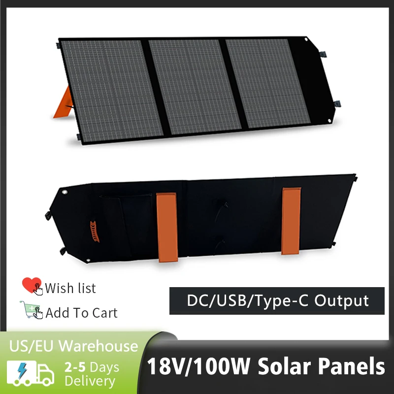 100W Solar Panel 23% High Efficiency 18V Output Waterproof Foldable Portable Solar Charger for Outdoor Emergency Power Supply