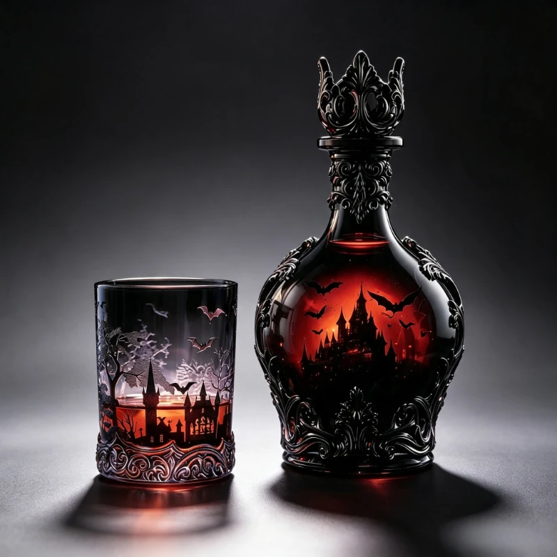 Batwing Castle Decanter Gothic Glass With Stopper Dramatic Table Centerpiece For Home Bar Party Halloween Gift For Couples