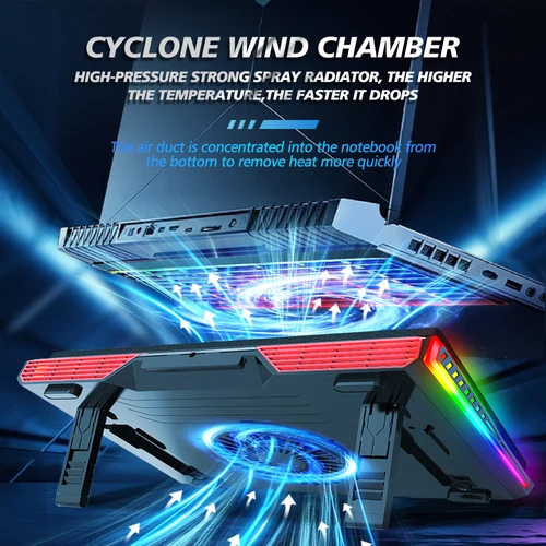 Imagen 2 del producto COOLCOLD Almohadilla de enfriamiento para computadora portátil RGB de compresión de aire: enfriador USB ultrasilencioso, rápida disipación de calor y soporte ajustable