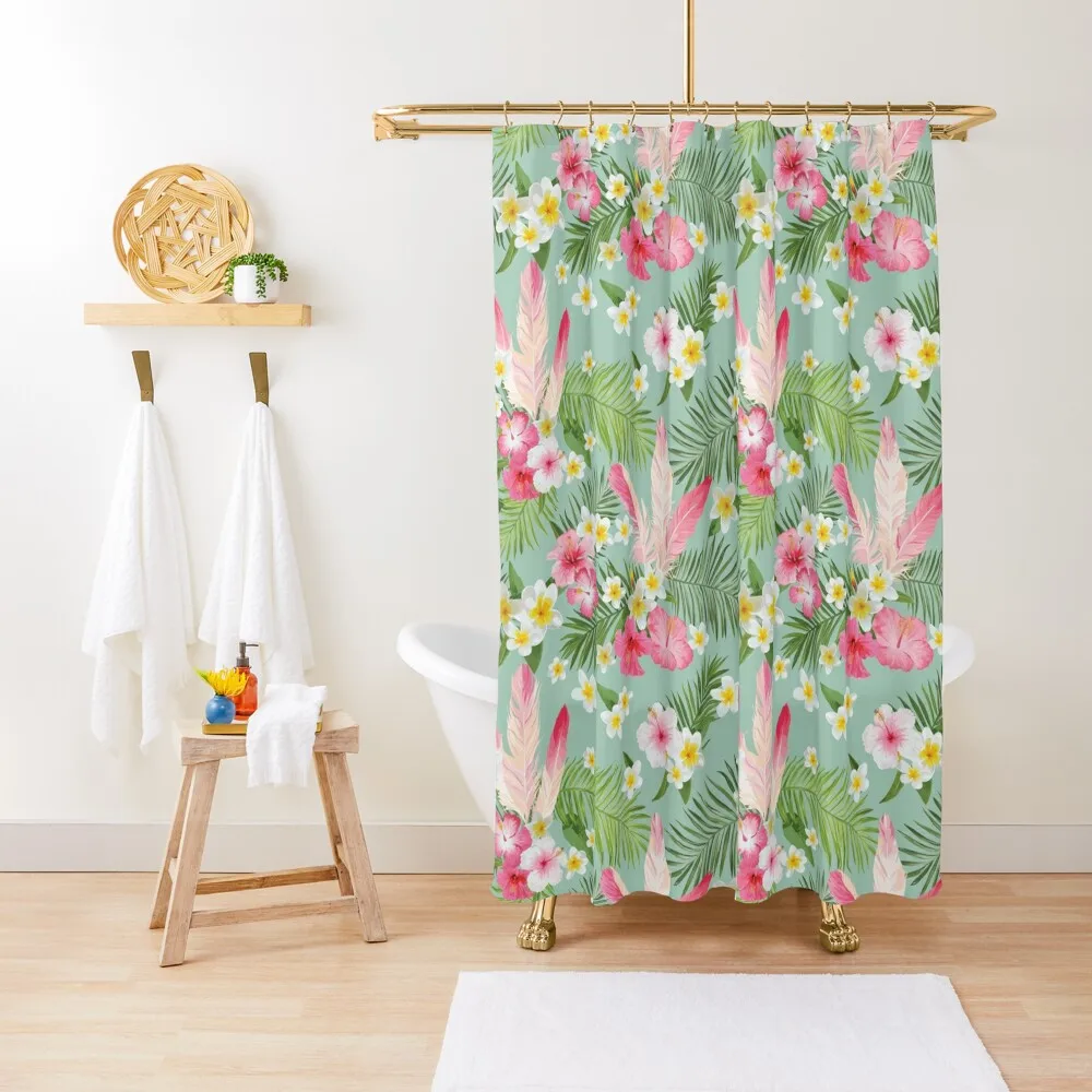 

Flamingo Feathers and Tropical Flowers Shower Curtain Bathroom Deco In The Bathroom Shower For Bathroom Set Curtain