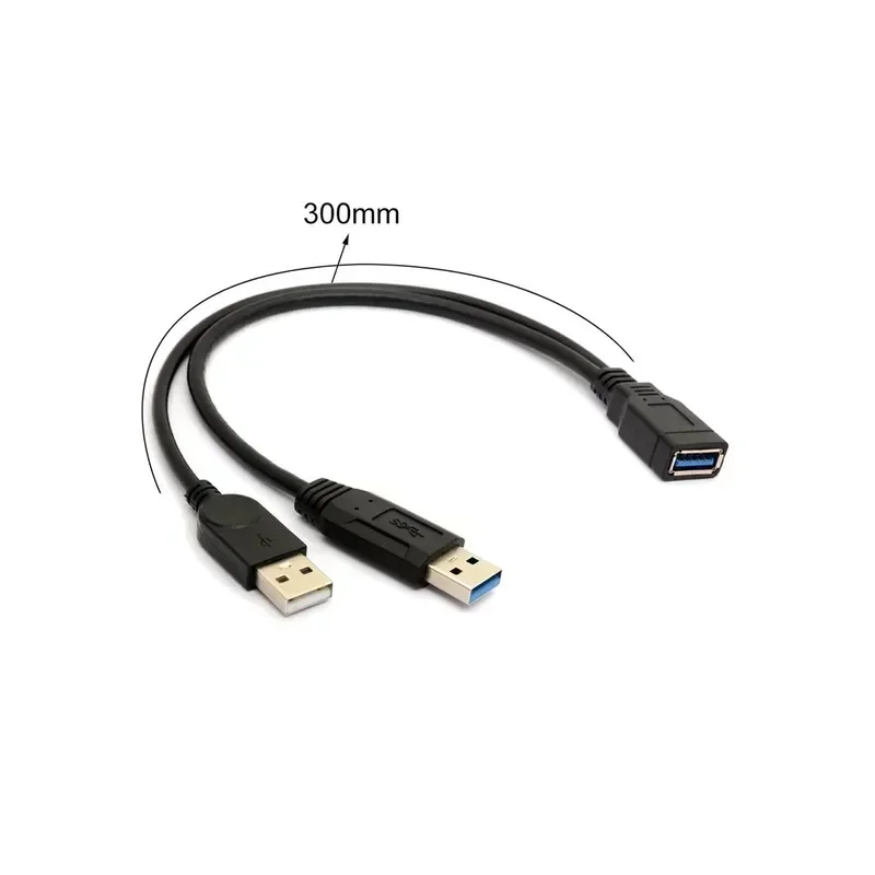 1pc Black USB 3.0 Female To Dual USB Male with Extra Power Data Y Extension Cable for 2.5\