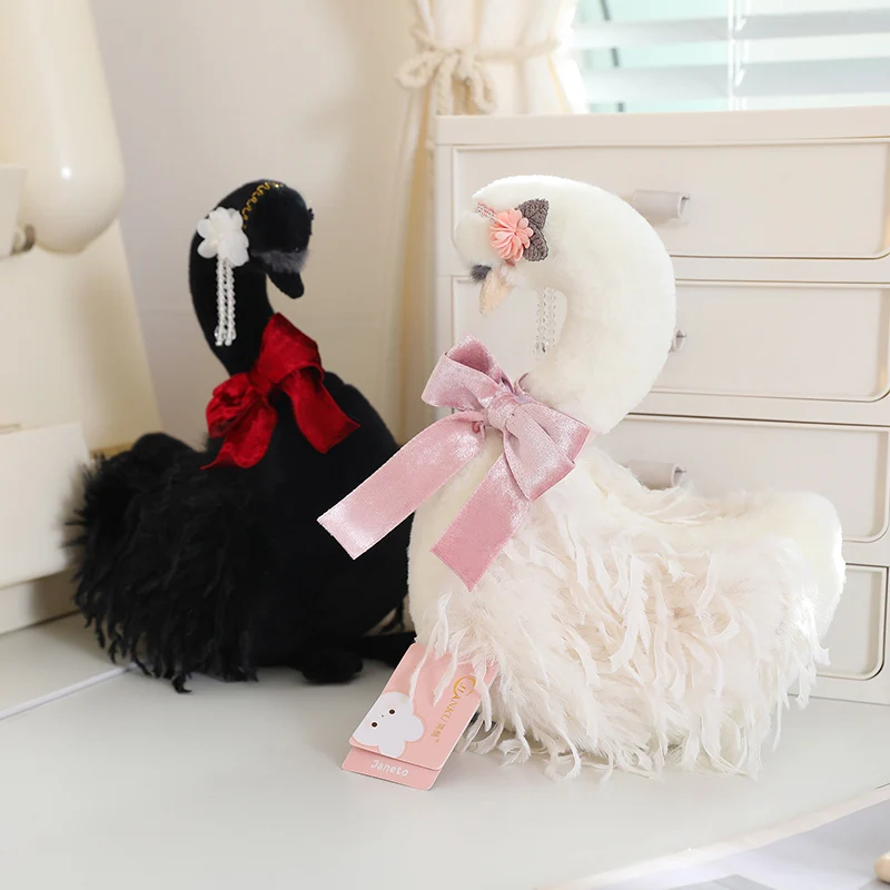30cm Plush Belted Swan Toy Elegance White Black Swan Soft Simulated Wedding Decor Romantic Valentine‘s Day Gift for Girl Friends