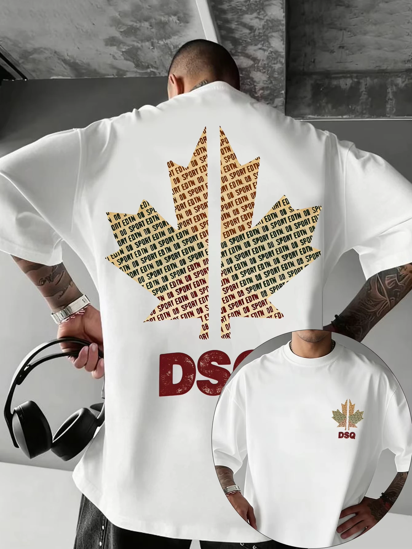 Textured Maple Leaf Print with Bold Lettering on 100 Cotton Mens T Shirt Great for Summer Streetwear and Casual Urban Outings