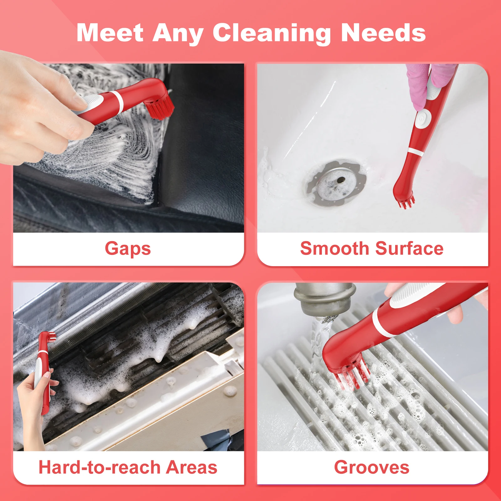 Ipx6 Waterproof Household Multi-Functional Usb Rechargeable Scrubber Electric Cleaning Brush With 4 Brush Heads