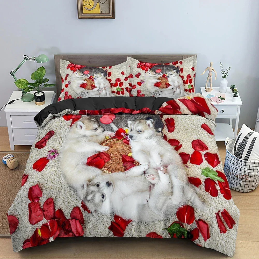 Cute Cats Duvet Cover Puppy Pattern Bedding Set Comforter Covers For Bedroom Twin King ​Size Soft Quilt Cover Home Textile 2/3pc