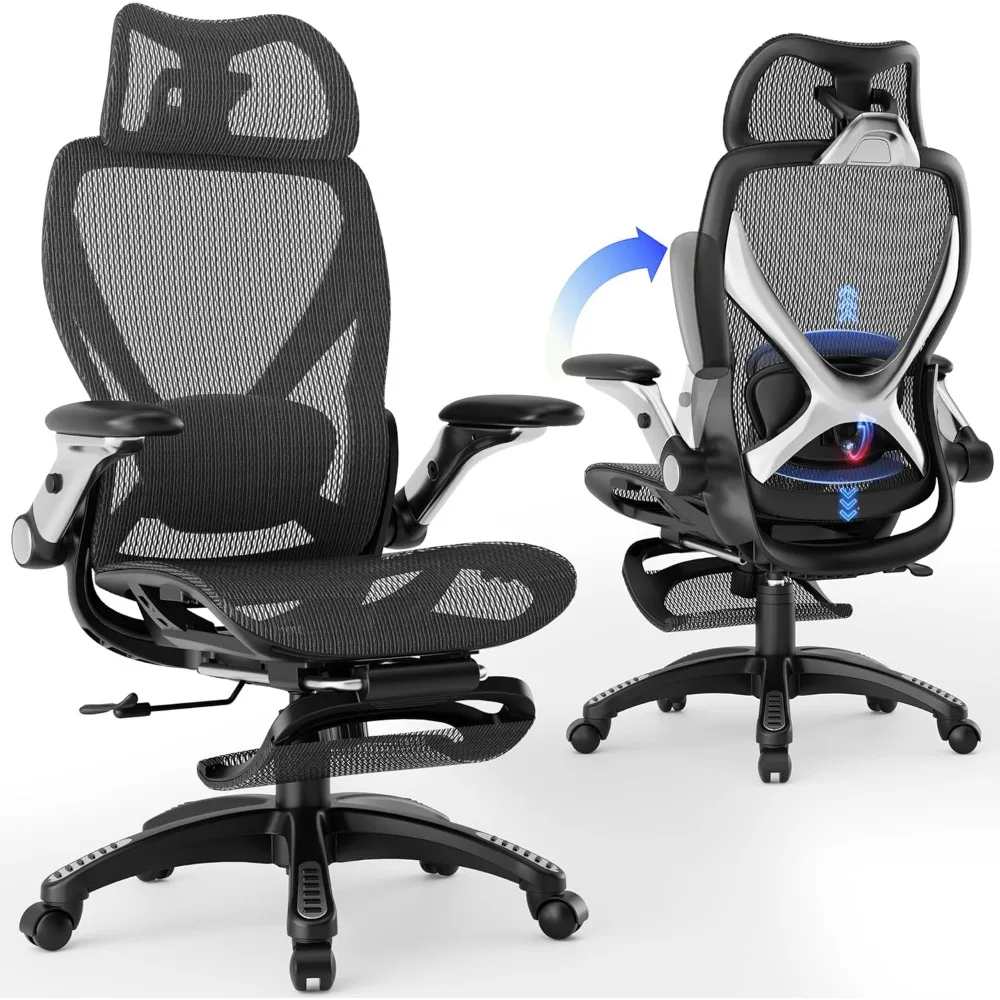 

X100 Ergonomic Office Chair with Footrest, Big and Tall Home Desk Chair with 5D Flip-Up Arms, Adjustable 3D Adaptive Lumbar Supp