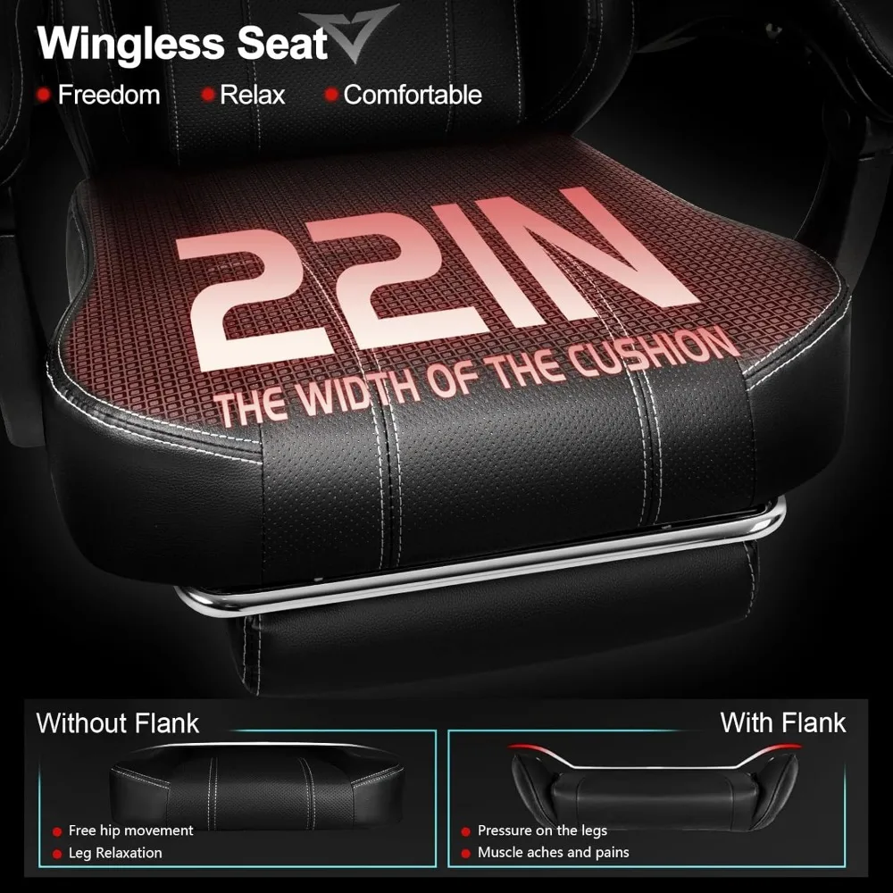 Silla ergonómica para juegos para adultos con reposacabezas de gran tamaño, diseño grande y alto, capacidad de 400 lb, reposapiés incluido, V cómodo