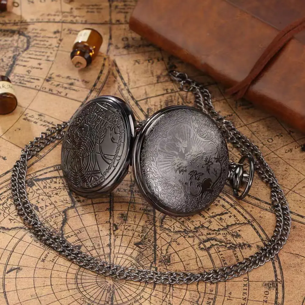 Black Classic Map Rune Pocket Watch Rune Star Carved Starry Sky Quartz Pocket Watch Hanging Watch Jewelry