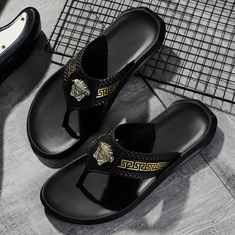 

Мужская пляжная обувь, шлепанцы, брендовая дизайнерская кожаная верхняя одежда, сандалии, фирменные сандалии с головным убором, дышащие уличные тапочки