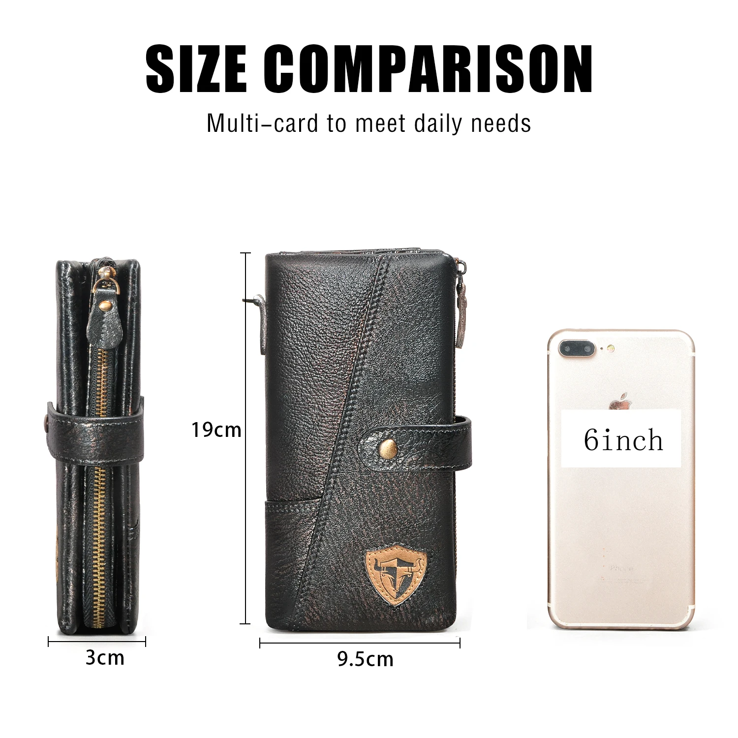 뜨거운 판매 두꺼운 정품 가죽 여행 비즈니스 주최자 체인 RFID 지갑 남성용 긴 지퍼 남성 지갑 카드 홀더 1803