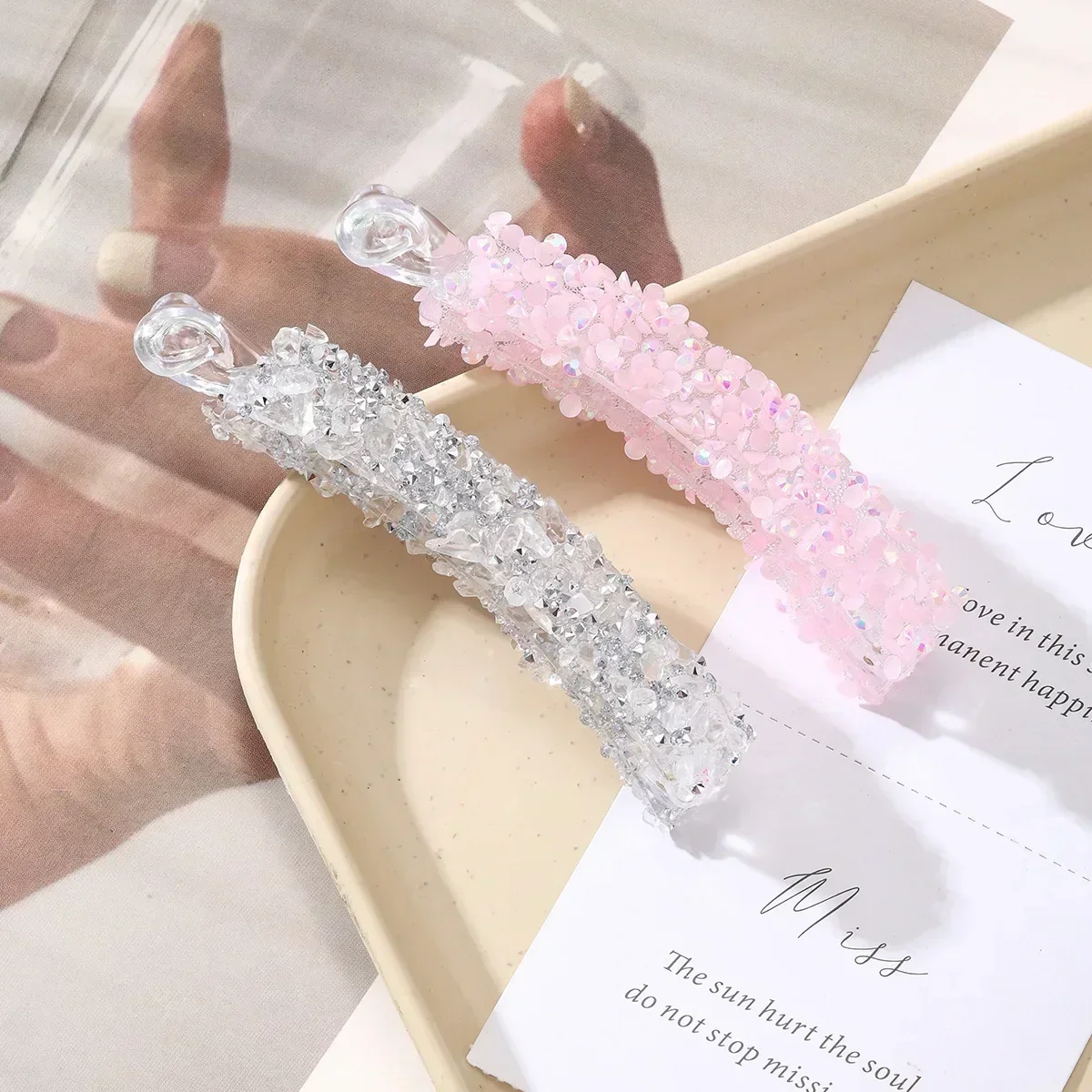 Rhinestone Banana Hair Clips Women Girls Pearl Plastic Hairpins Simple Ponytail Holder Claw Grips Clamp Barrettes Accessories