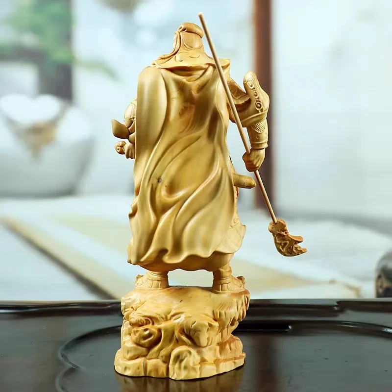 Martial Sage in Boxwood: Guan Gong Statue - Hand-Carved God of War & Wealth, Awe-Inspiring Guardian Sculpture & Refined Collecti