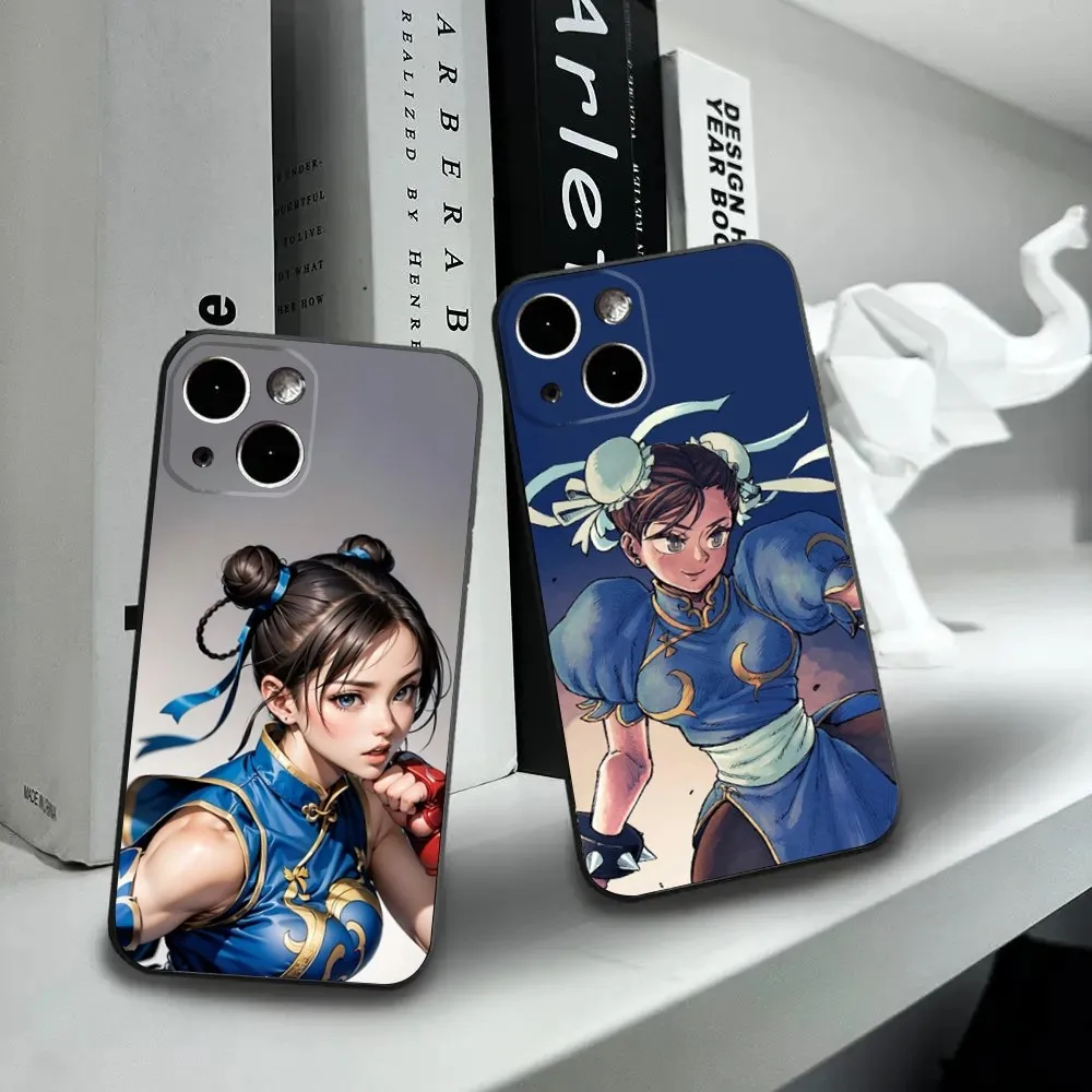 ChunLi S-Street F-Fighter Phone Case For iPhone16,15,14,13,12 Mini 11 Pro XR,X,XS,MAX 7,8 Plus Silicone Cover Soft Black