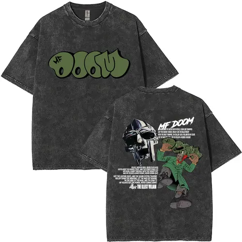 Imagen 2 del producto Camiseta lavada del rapero Mf Doom Album Madvillainy para hombre y mujer, camisetas de gran tamaño a la moda de Hip Hop, camiseta Vintage informal de algodón para hombre