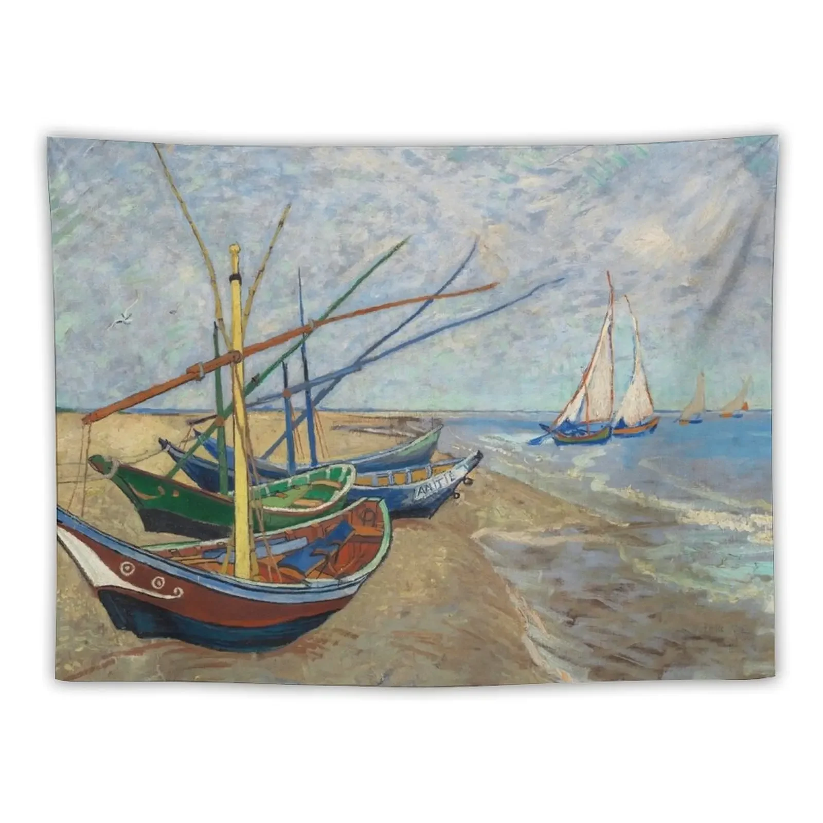 Fishing Boats on the Beach at Saintes-Maries Tapestry Room Decor Aesthetic Outdoor Decoration Room Decorating Aesthetic Tapestry