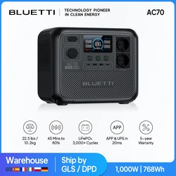 UKRAINE STOCK BLUETTI AC70 768Wh 1000W Portable Power Station Sloar Generator Camping Disaster Prevention Emergency RV Power