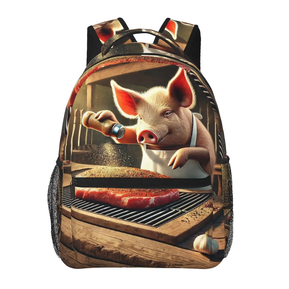 Cooking Pig Cartoon BBQ Scene Backpacks Boys Girls Bookbag Students School Bags Cartoon Rucksack Shoulder Bag Large Capacity