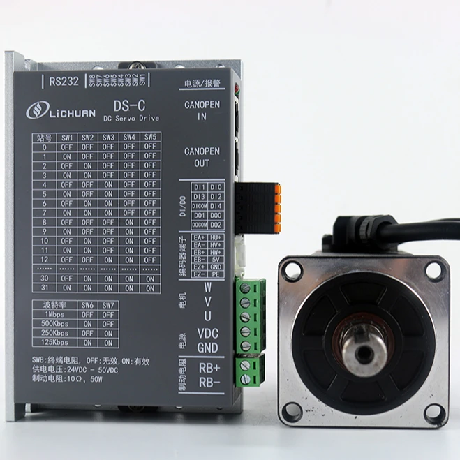 

LICHUAN Сервопривод постоянного тока CANopen 400 Вт DC24 В-48 В 10 А 3000 об/мин 2500 линейный инкрементный серводвигатель постоянного тока с драйвером 6OM01330DC + DS-C400W