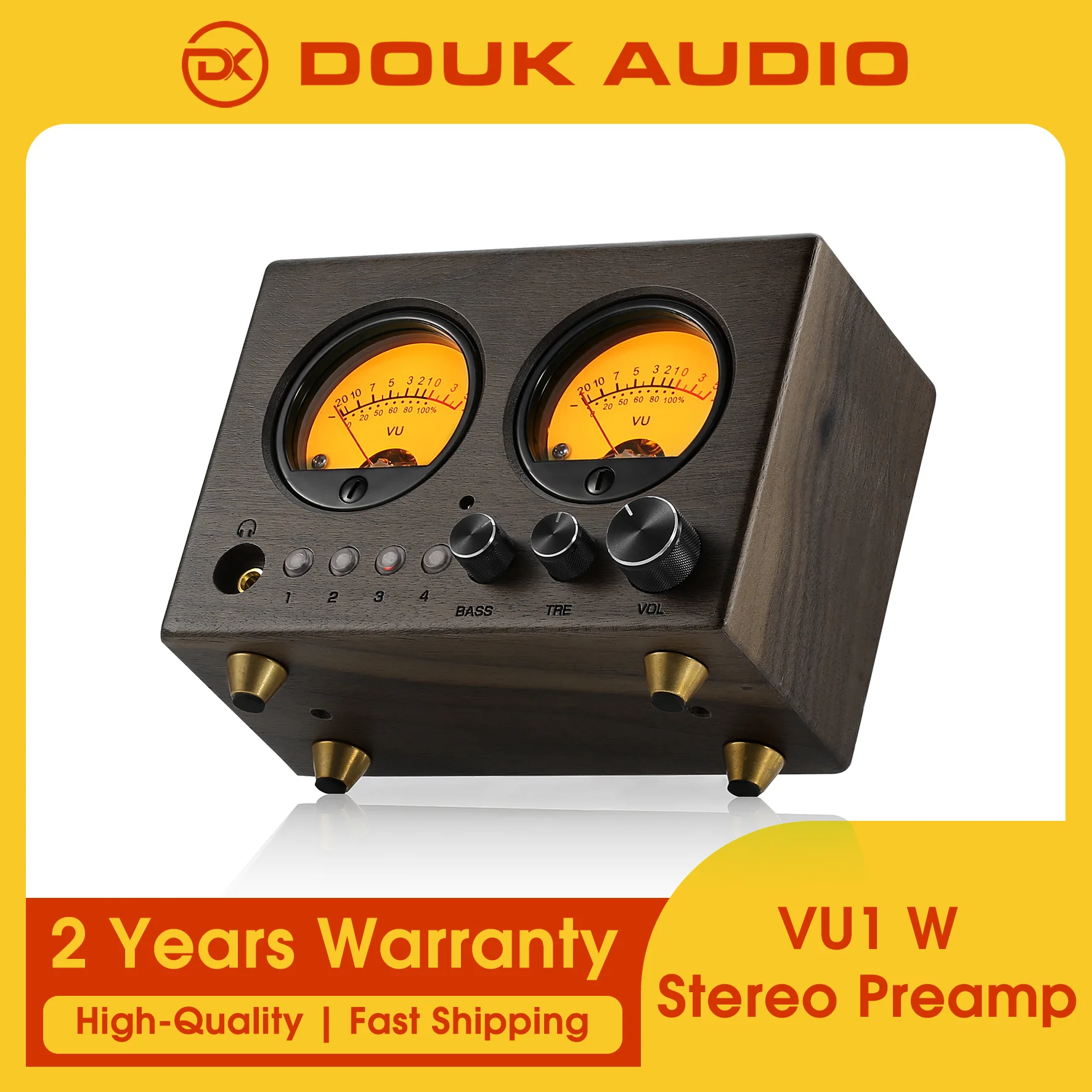 Douk Audio VU1-W 4-way Audio Switcher 4-IN-1-OUT Stereo Preamp Home Selector VU Meter with Remote Control