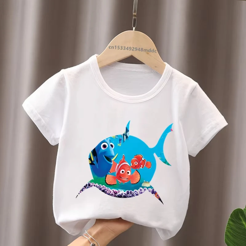 العثور على نيمو دوري طباعة الكرتون مضحك الاطفال تي شيرت الفتيات ملابس طفل الفتيان قصيرة الأكمام تي شيرت رائجة البيع الصيف الأطفال بلايز #2