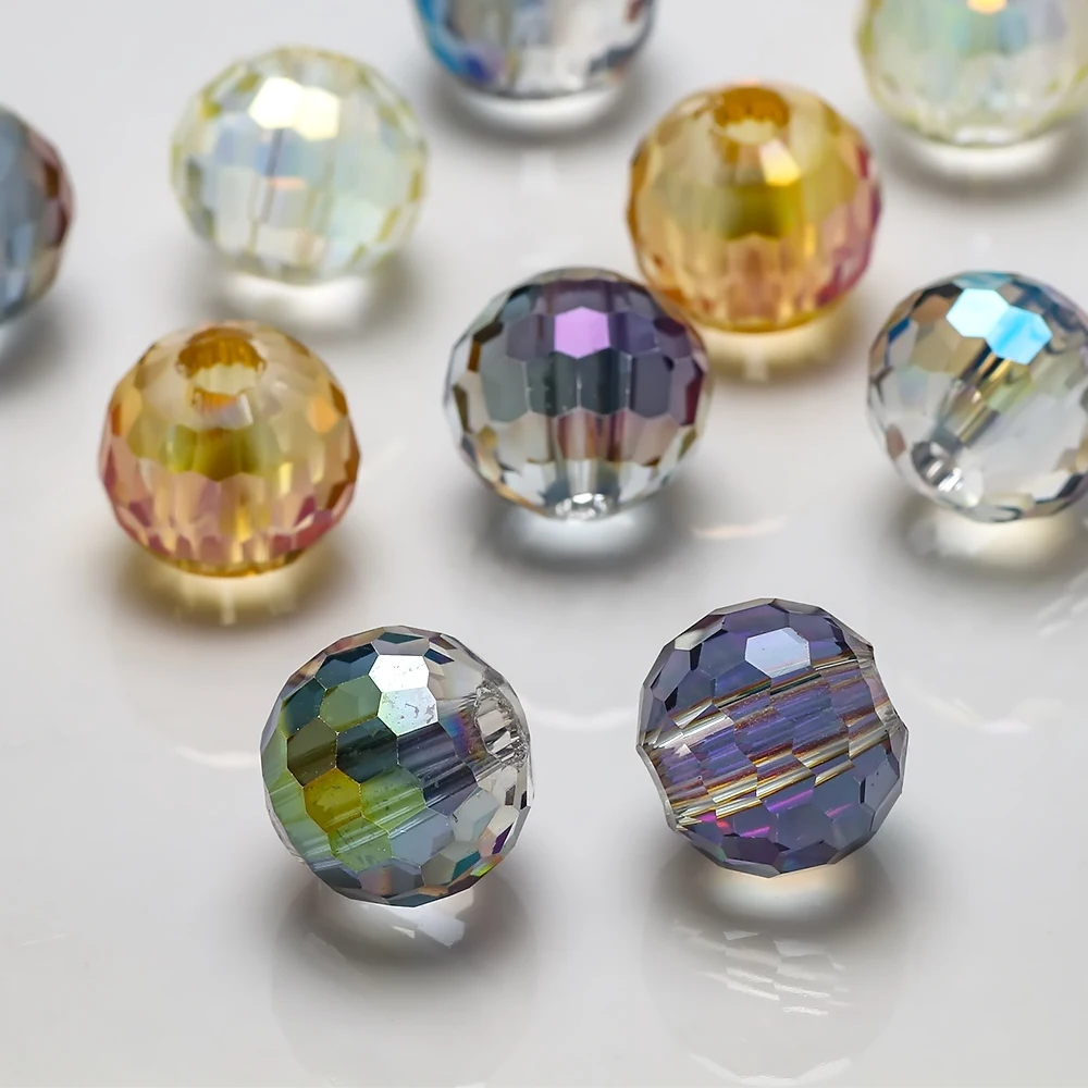 10Pcs 12mm 96Facets Ball Kristall Glas Runde Spacer Perle Großes Loch Für DIY Herstellung Von Schmuck Earing Accessorise hängende Dekoration