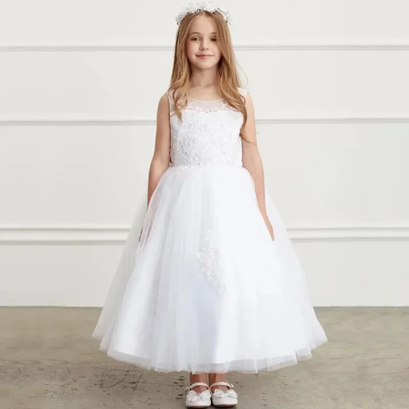 Sky Blue Flory Pattern With Ribbon Sleeveless For Wedding Birthday Party Banquet Princess Gowns Customized Flower Girl Dresses