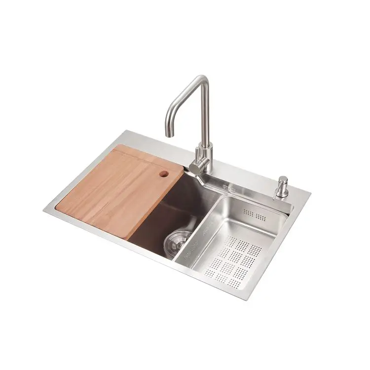 

Kitchen Sink 6045 all Stainless steel 304 single bowl Sink faucet ringsing basket strainer soap dispensor cutting board