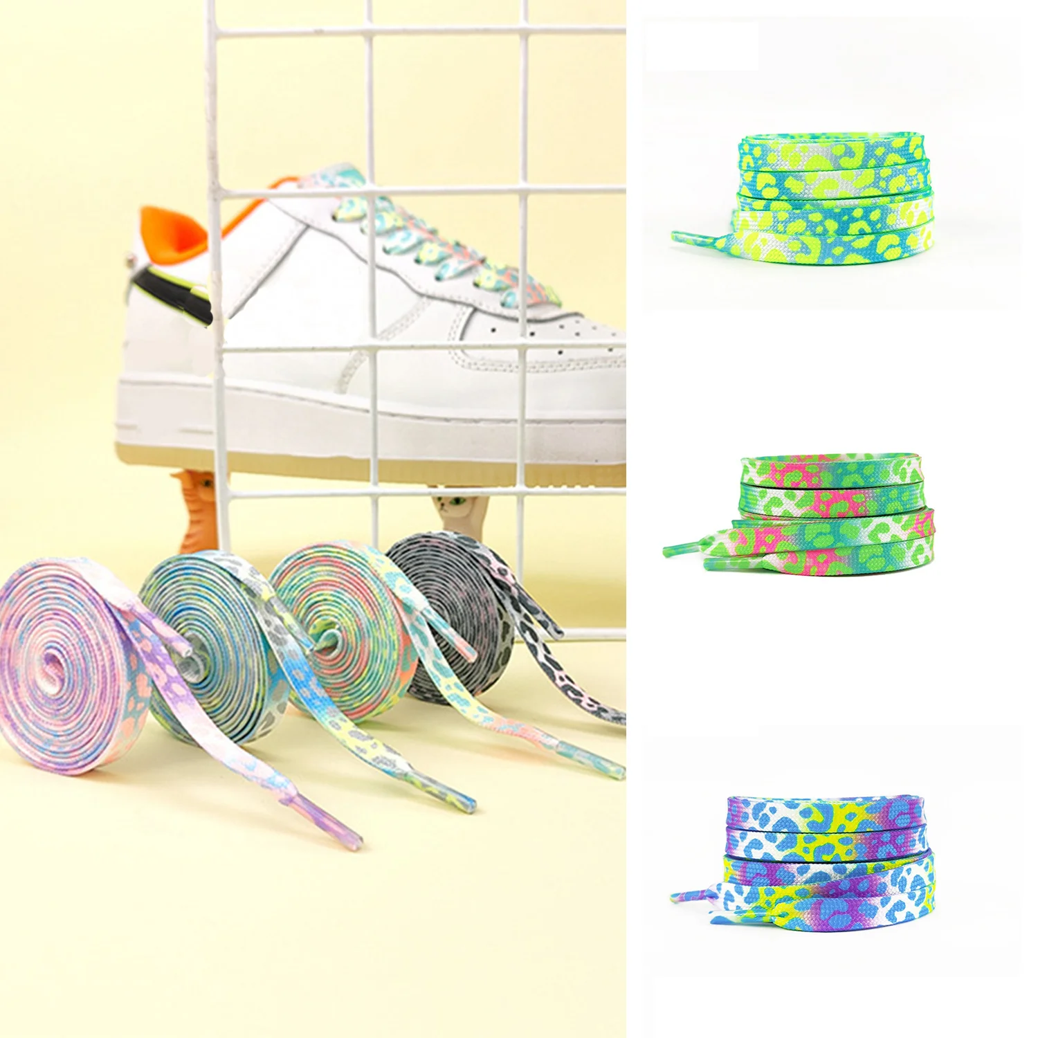 1 Pair Leopard Laces For Sneakers Colorful Print Tie-dye Gradient Shoelace Band For Shoes Men Women Canvas Sports Strings