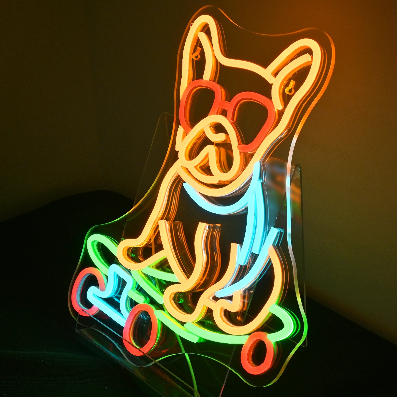 Cool Dog Neon Sign Skateboard LED Lights Dimmable Room Decoraiton For Pet Business Shop Party Bar USB Powered Wall Light Up Sign