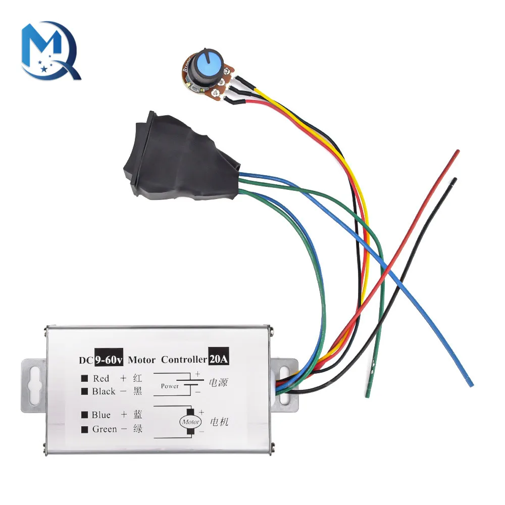 DC Motor Speed Forward Reverse Governor 9-60V High Power Pulse Width Motor Driver PWM Control Board 0-20A 1200W Potentiometer