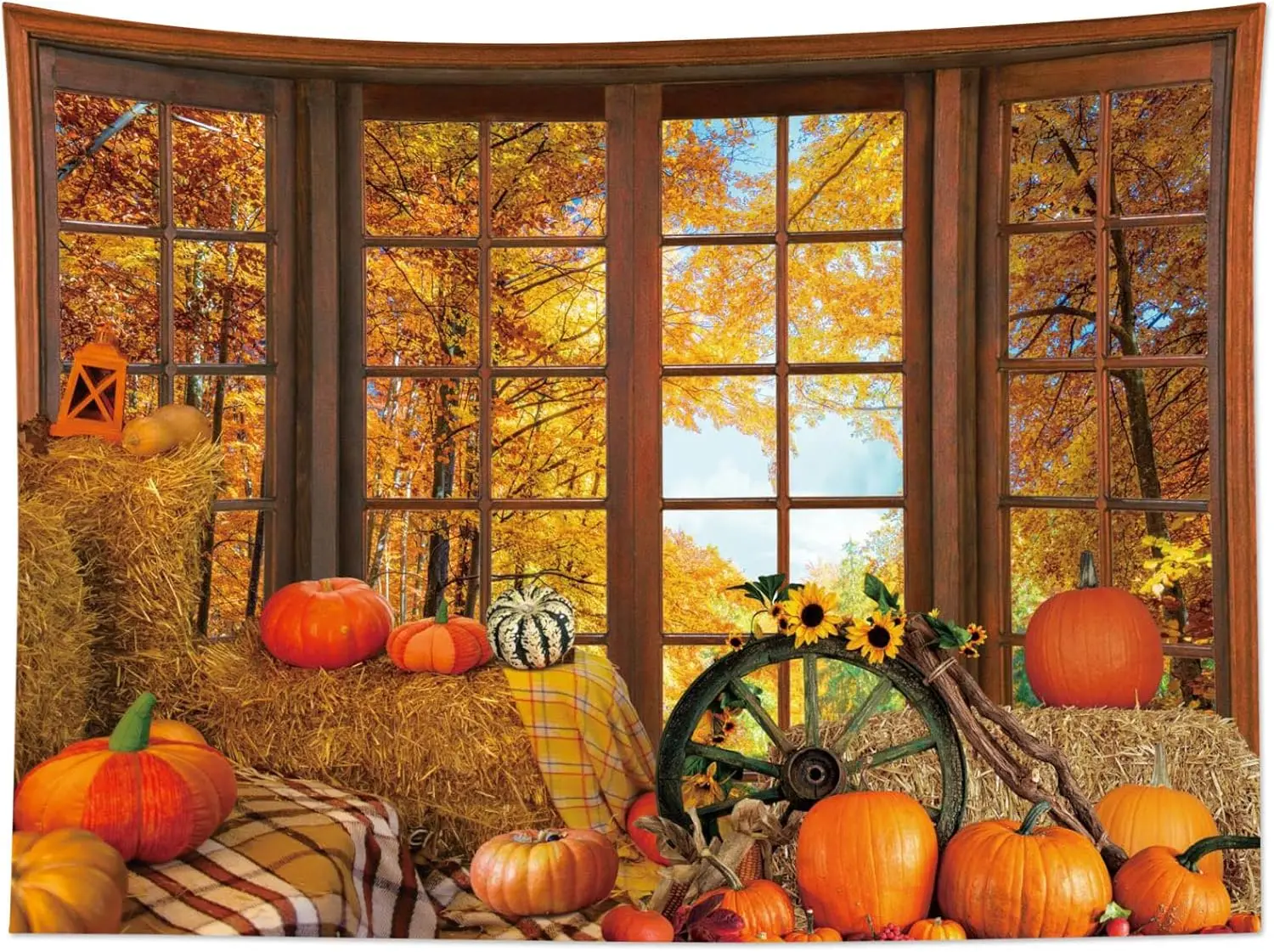 

Fall Forest Tapestry Thanksgiving Pumpkins Sunflower Maple Leaves Autumn Tapestry Wall Hanging for Bedroom Fall Tree Nature