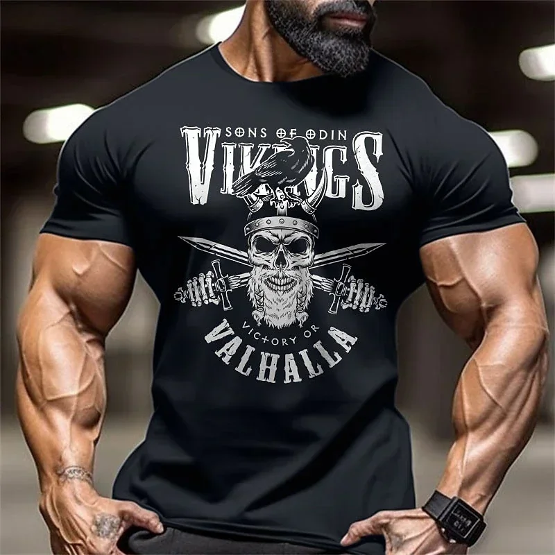 2024 Summer New Fashion D Skeleton Print T-shirt, Men\'s Summer Outdoor Fitness T-shirt Casual O Collar Short-sleeved Top Quick-d