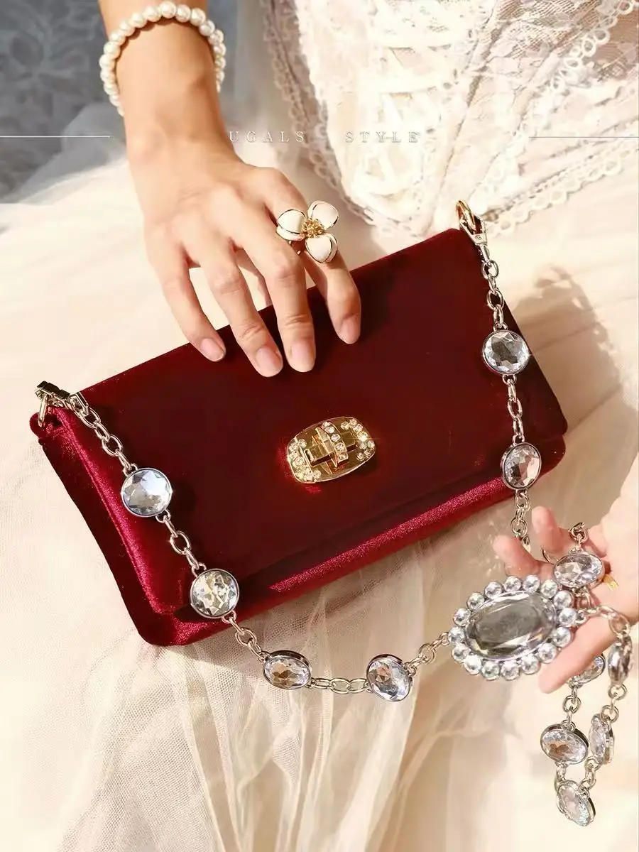 

Glitter Diamond Chain Fashion Square Bag Luxury Velvet Women Handbag Wedding Party Evening Clutch Purse Shoulder Crossbody Bag