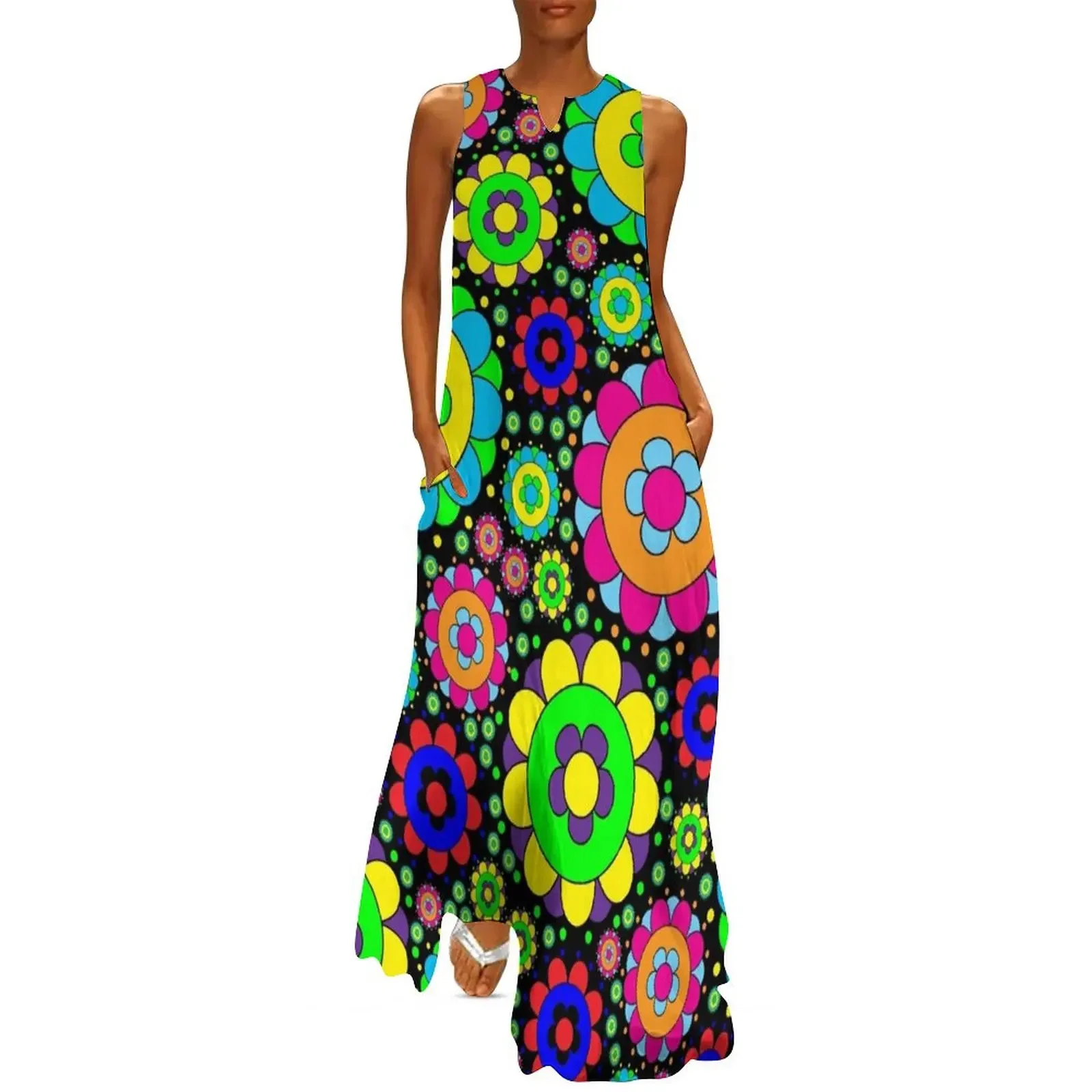 

Flower Power Vintage 60s 70s Hippie Retro Flowers Long Dress luxury dresses dresses korean style sexy dress Dress