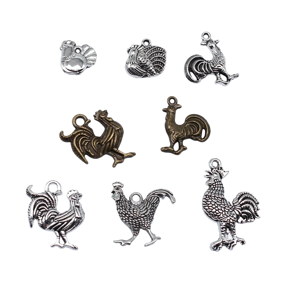10 sztuk zwierząt Charms kogut kogut kurczak Charms antyczne srebro kolorowe wisiorki DIY rzemiosło dokonywanie ustaleń ręcznie robiona biżuteria