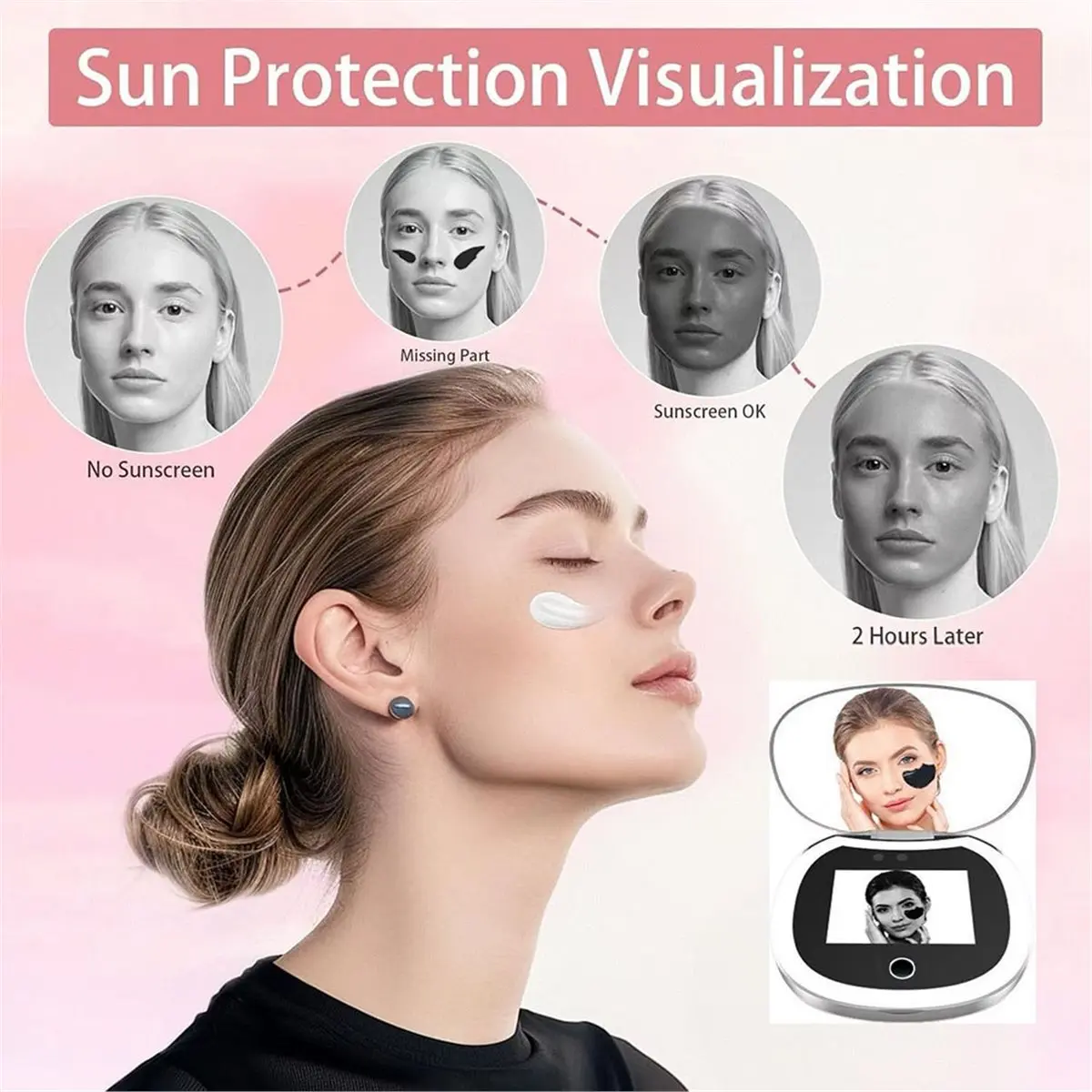 [NEW] UV Mirror Sunscreen Testing Camera with Light 2X Magnification Travel Makeup 3.5in Pocket Size L Pocket Mirror