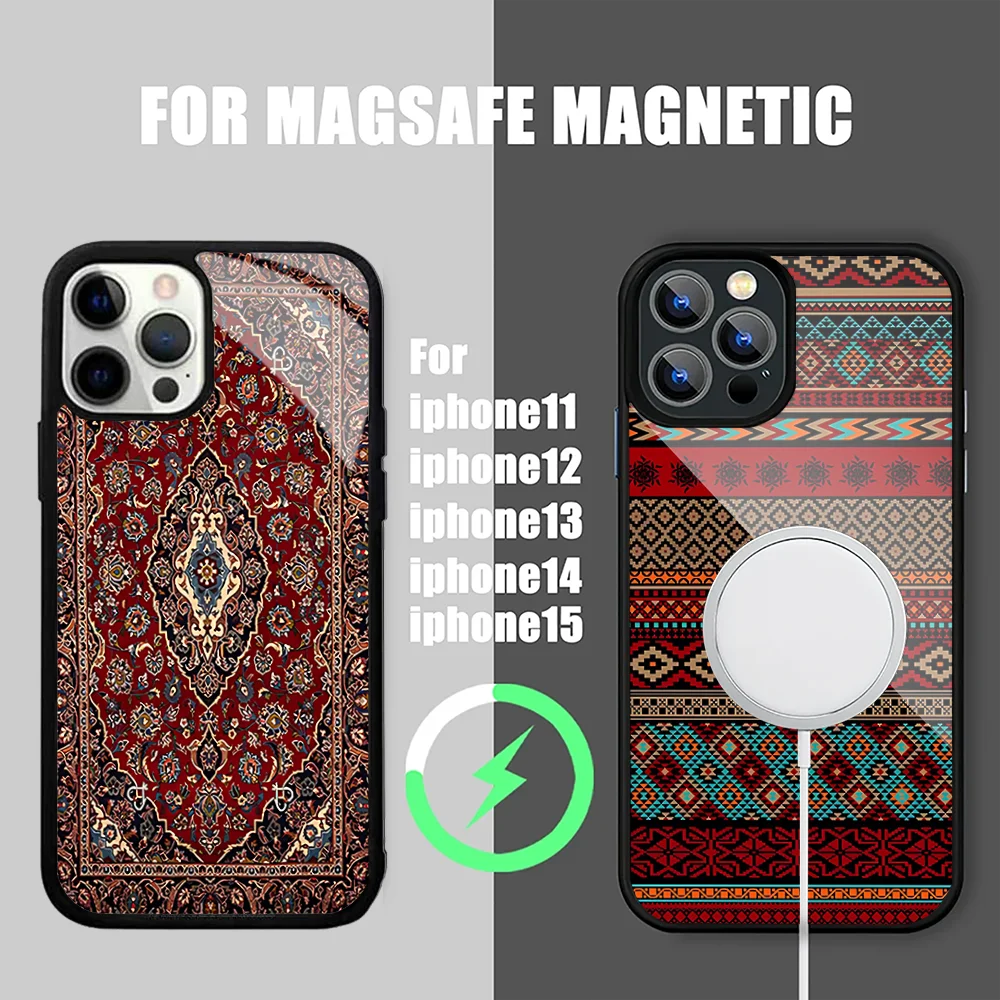 Persian Carpet Floral Pattern Phone Case For IPhone 15 14 13 Pro Max 11 12 Mini Alex Mirror For Magsafe Wireless Charging Cover