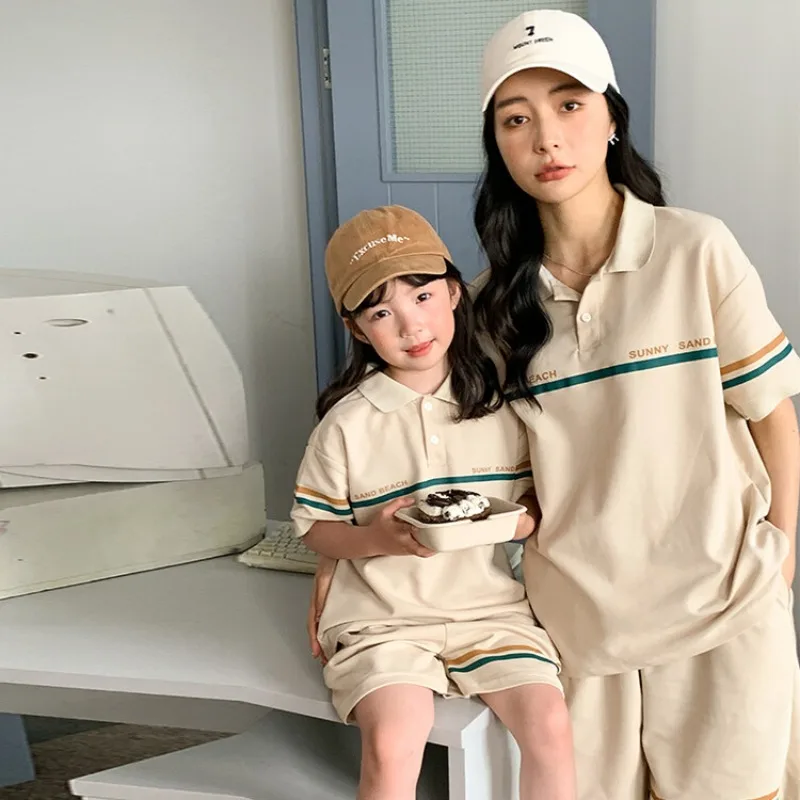 

Family Couple Matching 2 Piece Outfits Korean Fashion Father and Daughter Same Two Piece Sets Mother and Son T Shirt Shorts Suit