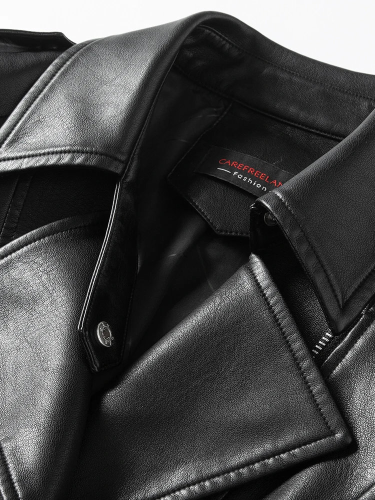 Chaqueta de cuero Bla eep para mujer, estilo corto, a la moda, primavera-otoño, nueva, Haifeng, abrigo de cuero genuino, chaqueta de motociclista