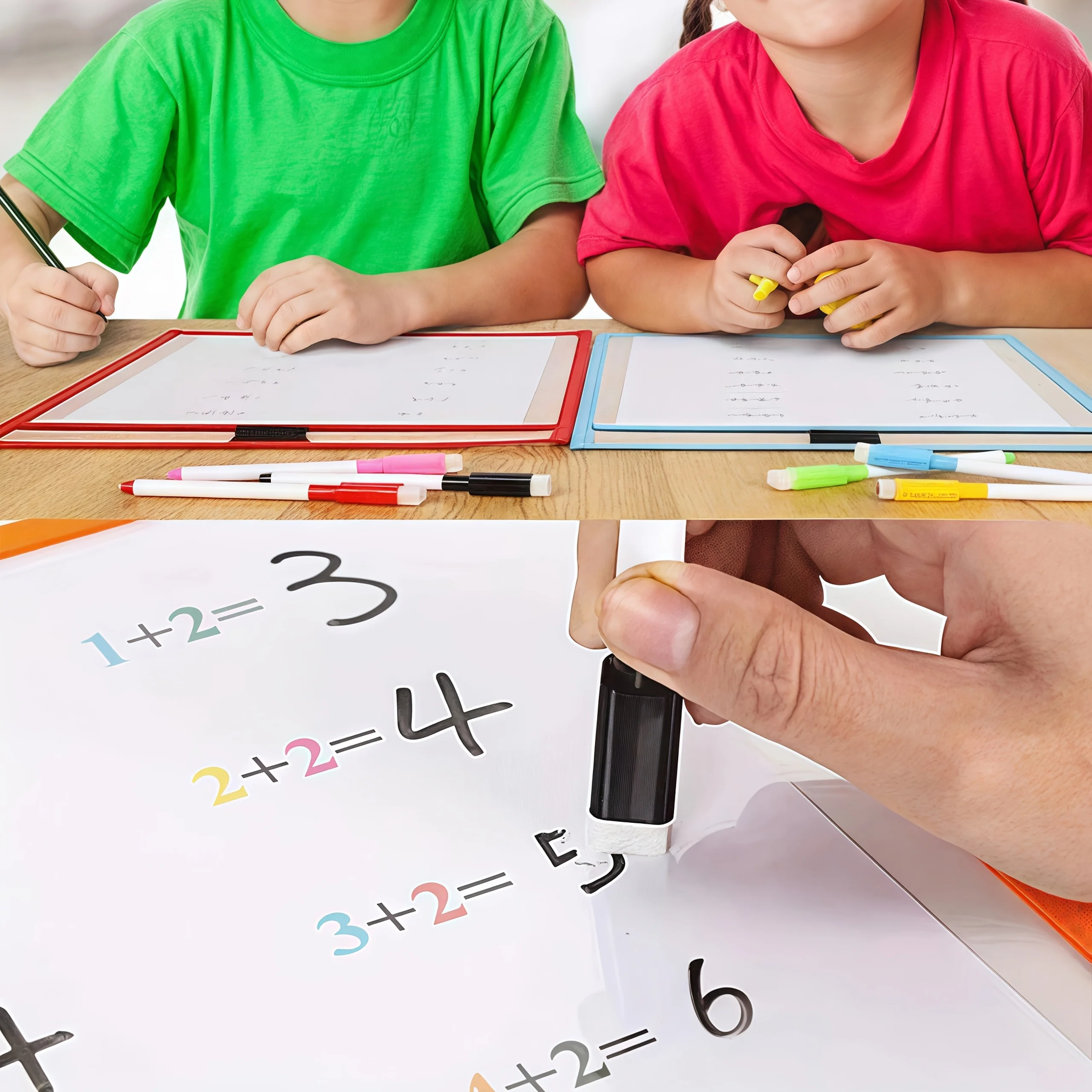 مجموعة جيب للمسح الجاف قابلة لإعادة الاستخدام مكونة من 20 قطعة، كبيرة جدًا مع حماية من البلاستيك الشفاف، مناسبة للمدارس