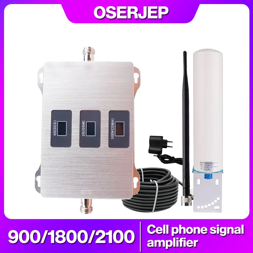 Tri-Band 900/1800/2100MHz 2G 3G 4G Repeater GSM WCDMA UMTS LTE Booster Band8/3/1 900/1800/2100 Amplifier+ 360 Omni Antenna