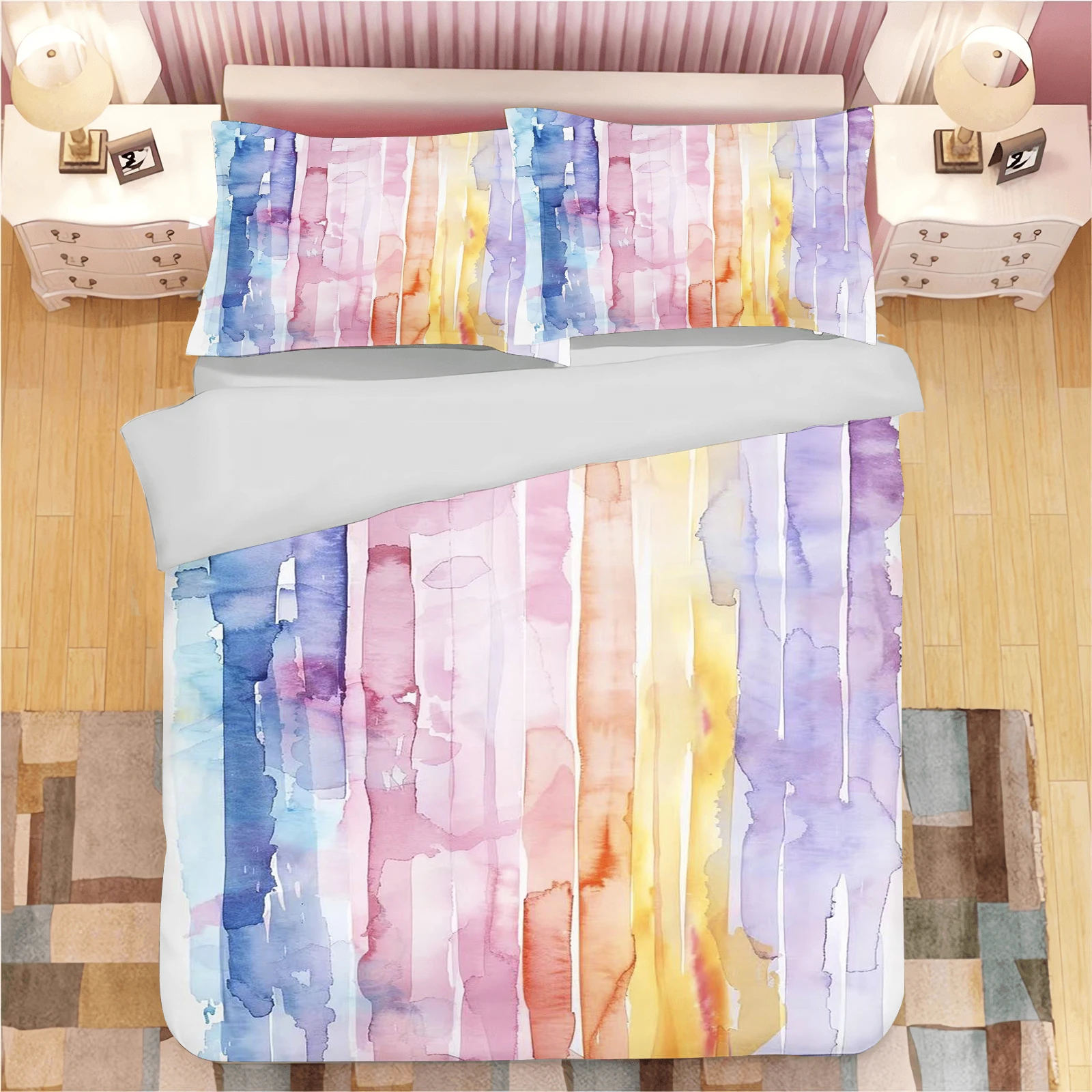 Nordic sling Cotton Pink Stripes Duvet Cover 150x200 Size Girl's Room housse de couette Skin friendly Breathable Comforter Sets
