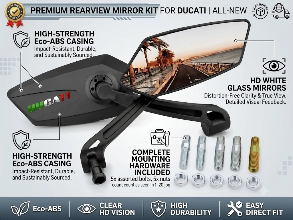 High Strength ABS Motorcycle Rear view Mirrors Adjustable With logo For Ducati Monster 1200 950 937 821 797 796 795