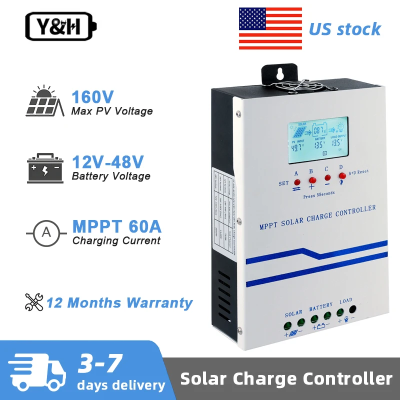 

Контроллер солнечного зарядного устройства Y&H 60A Real MPPT с вентилятором охлаждения 12 В 24 В 36 В 48 В Регулятор для литиевых свинцово-кислотных аккумуляторов LiFePo4, батарей