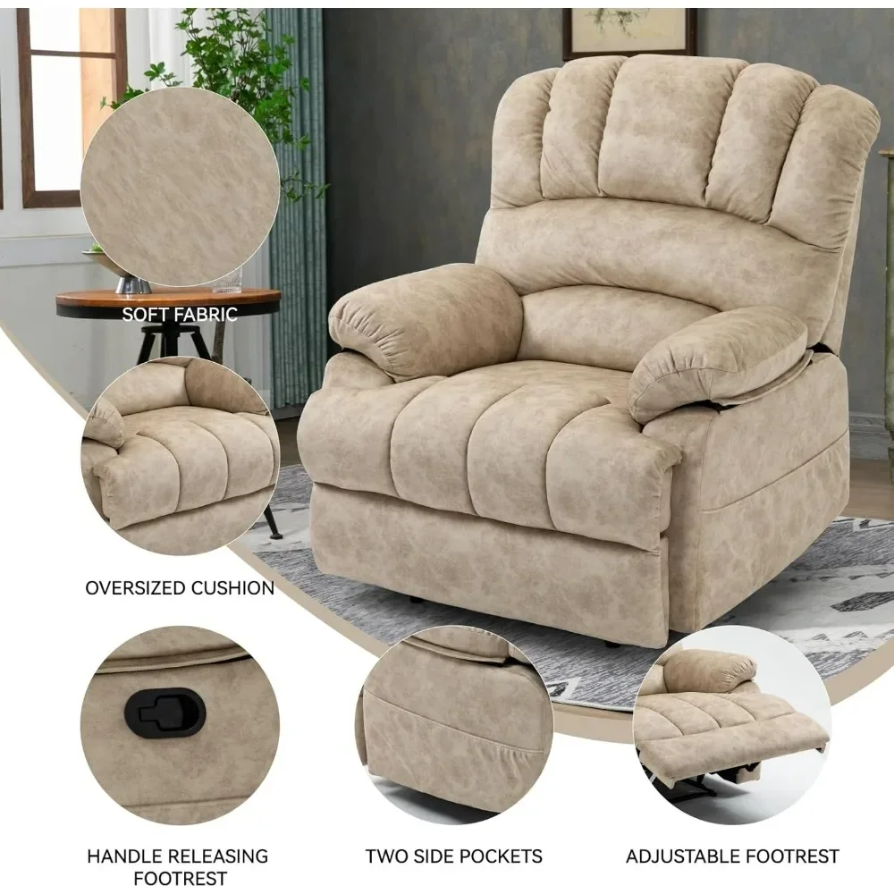 Manual Recliner Chair,Soft Fabric Push Back Recliner with Overstuffed Armrest and Backrest, Living Room Single Sofa Recliners