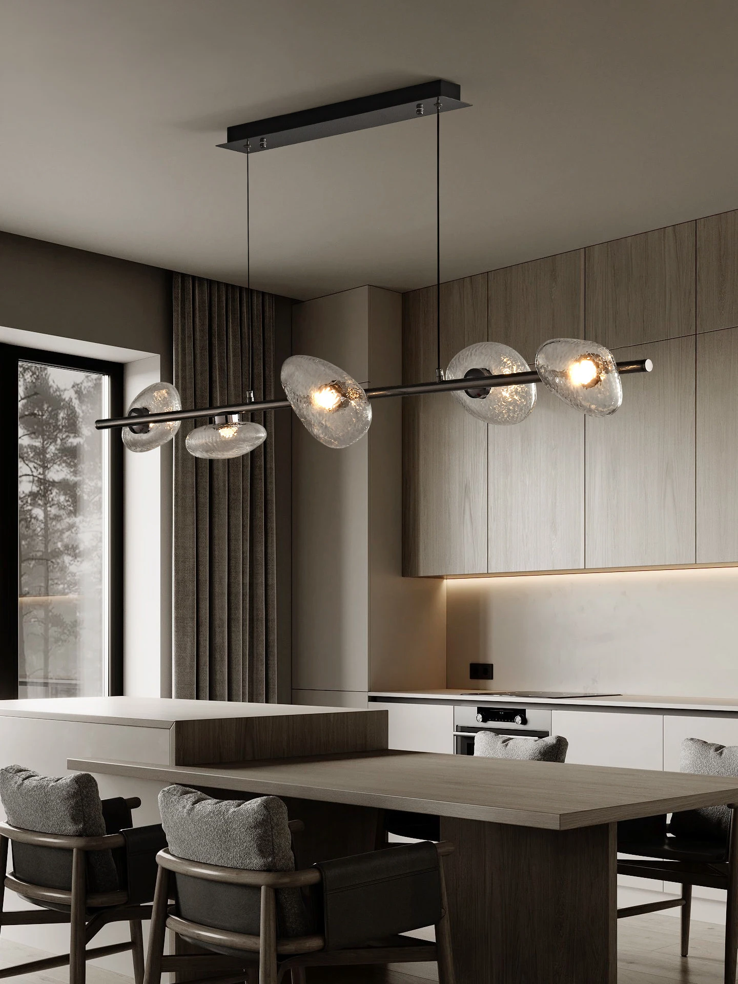 Designer restaurant chandelier Italian-style high-end light luxury long bar counter simple cobblestone glass dining table lamp