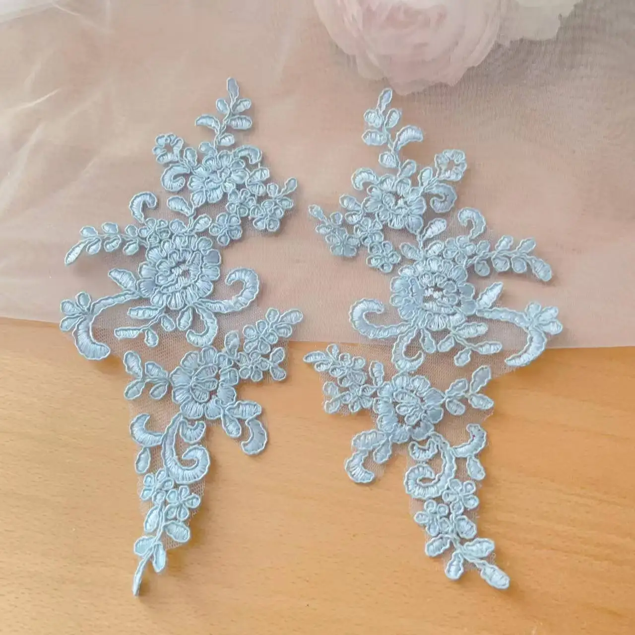 10 Stück/5 Paar. Hochwertige Randspitze verspiegelte Blumen. Hochzeitskleid Hochzeitsschuhe Kopfschmuck DIY Nähzubehör RS2506253 – Detail 2