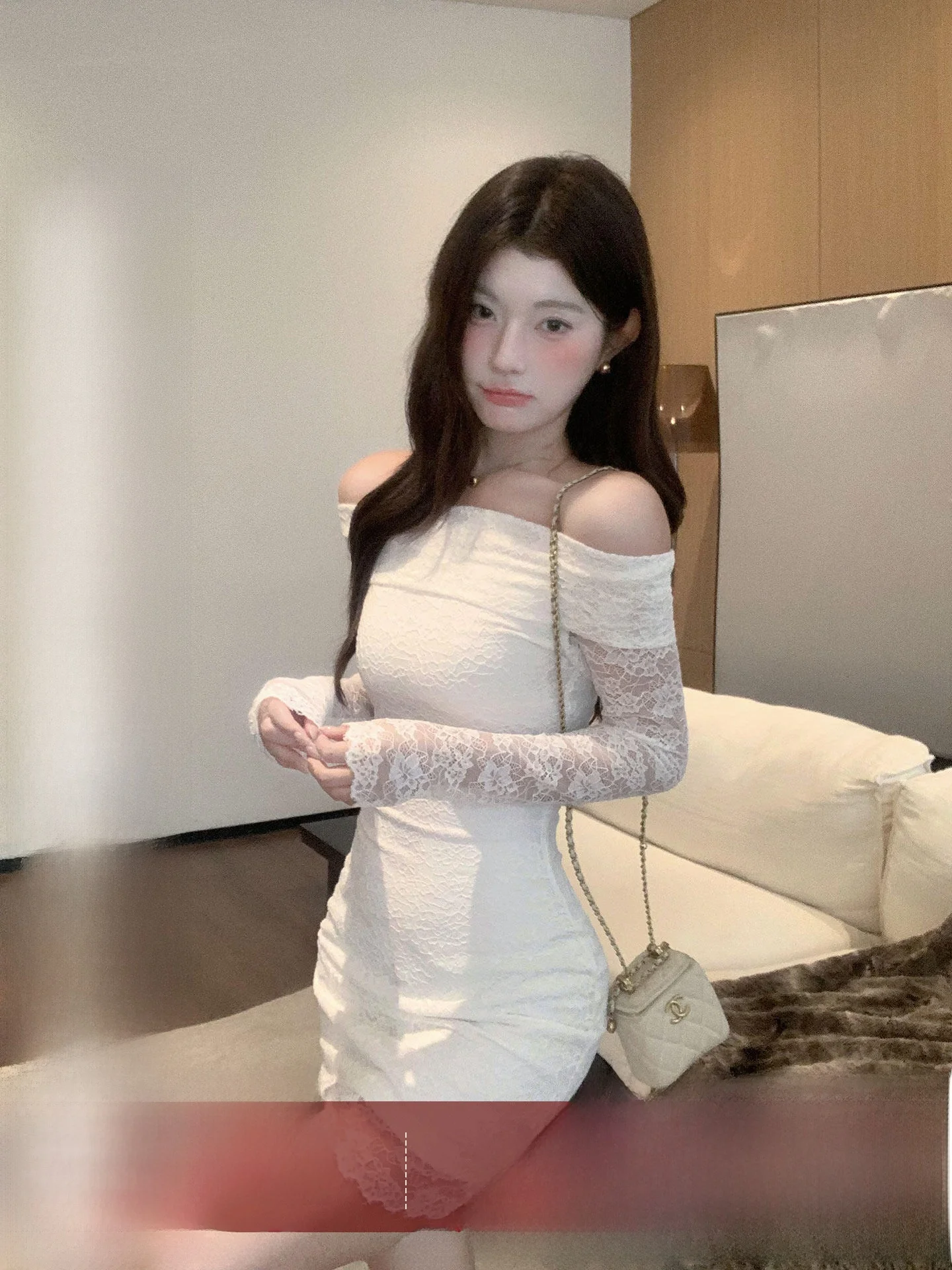 

Knowfeel Studio Lace Off-oulder Dr Women Pure Desire Date ort Skirt Bodycon Long Sve Sexy Sle Polyurethane Elasti...